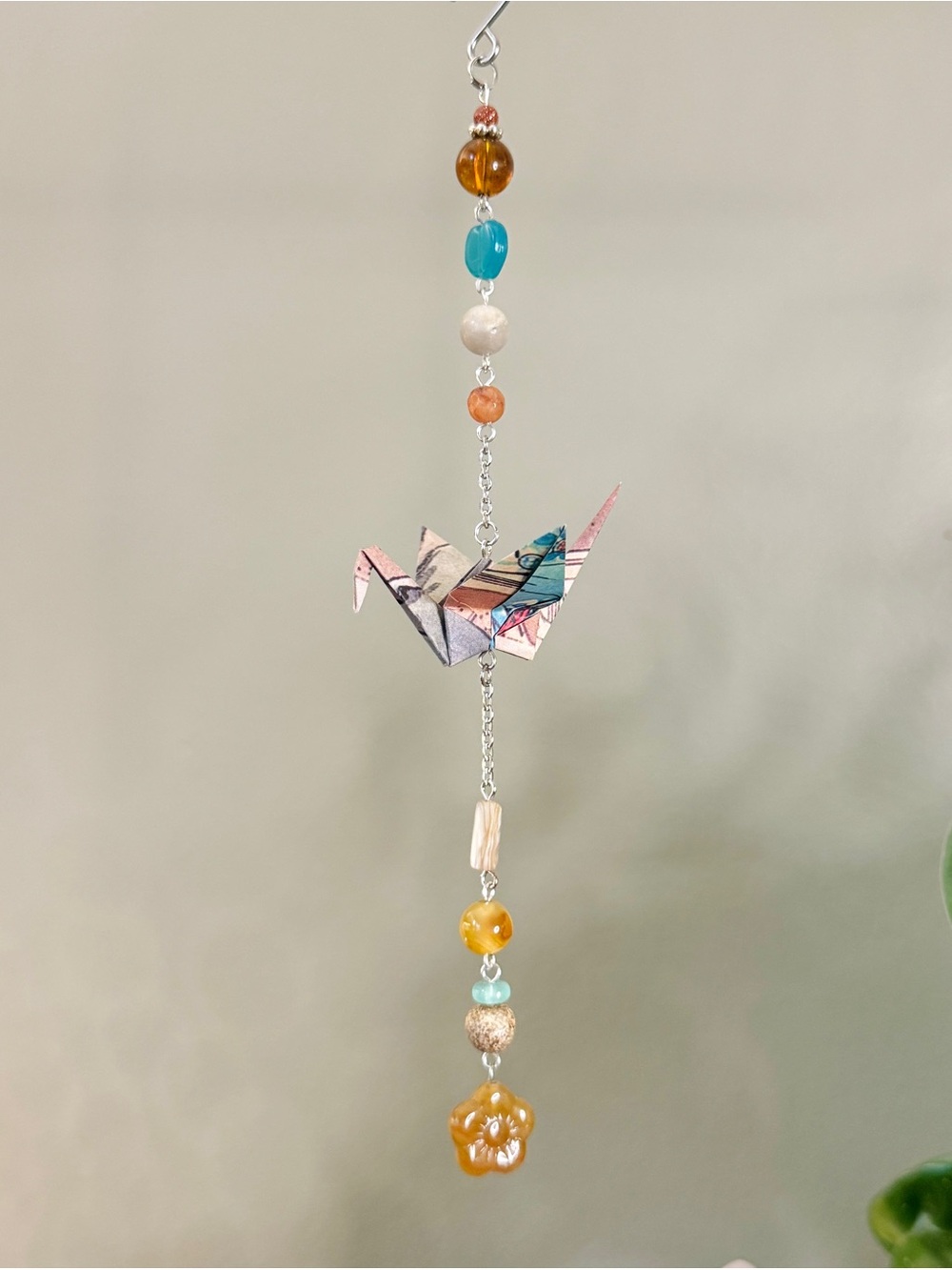 Origami Ornament #2554 - Small Crane with Repurposed Beads